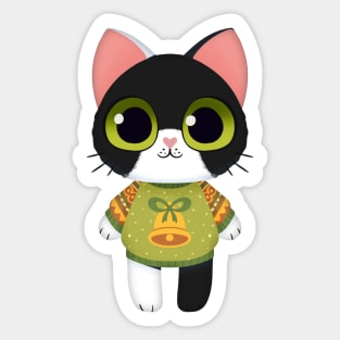 Holiday Black and White Kitten Sticker